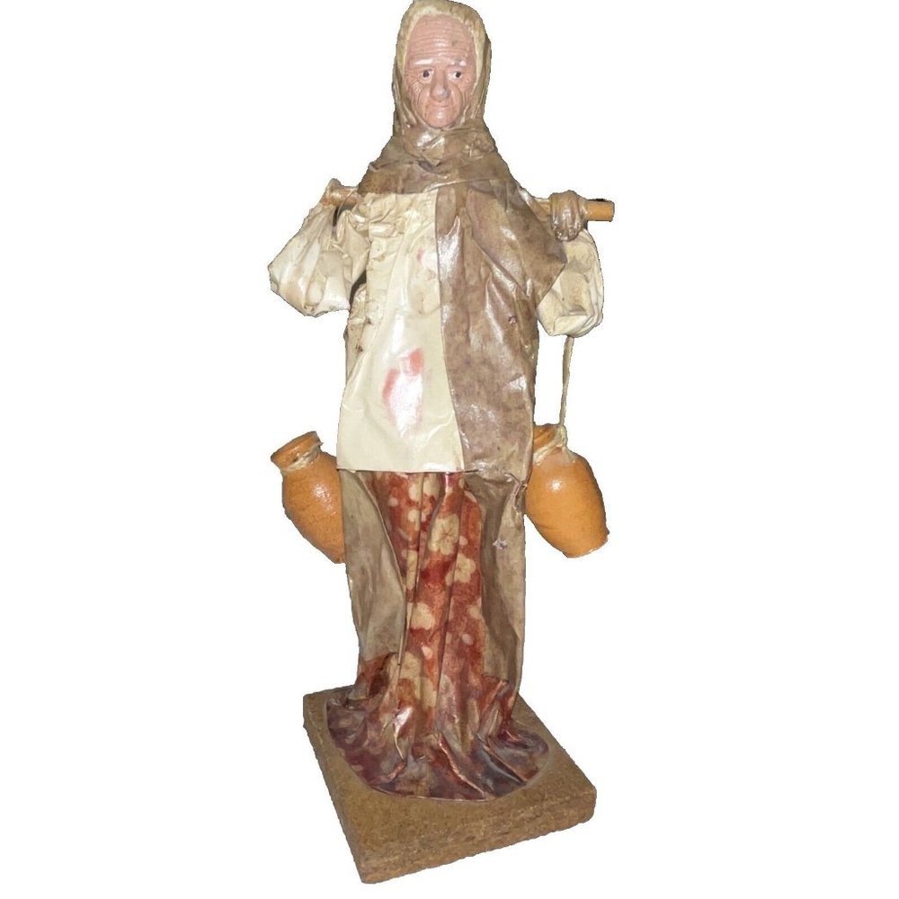 Folk Art Paper Mache Figurine Old Woman Clay Pots Mexico Vintage 12" Handmade
